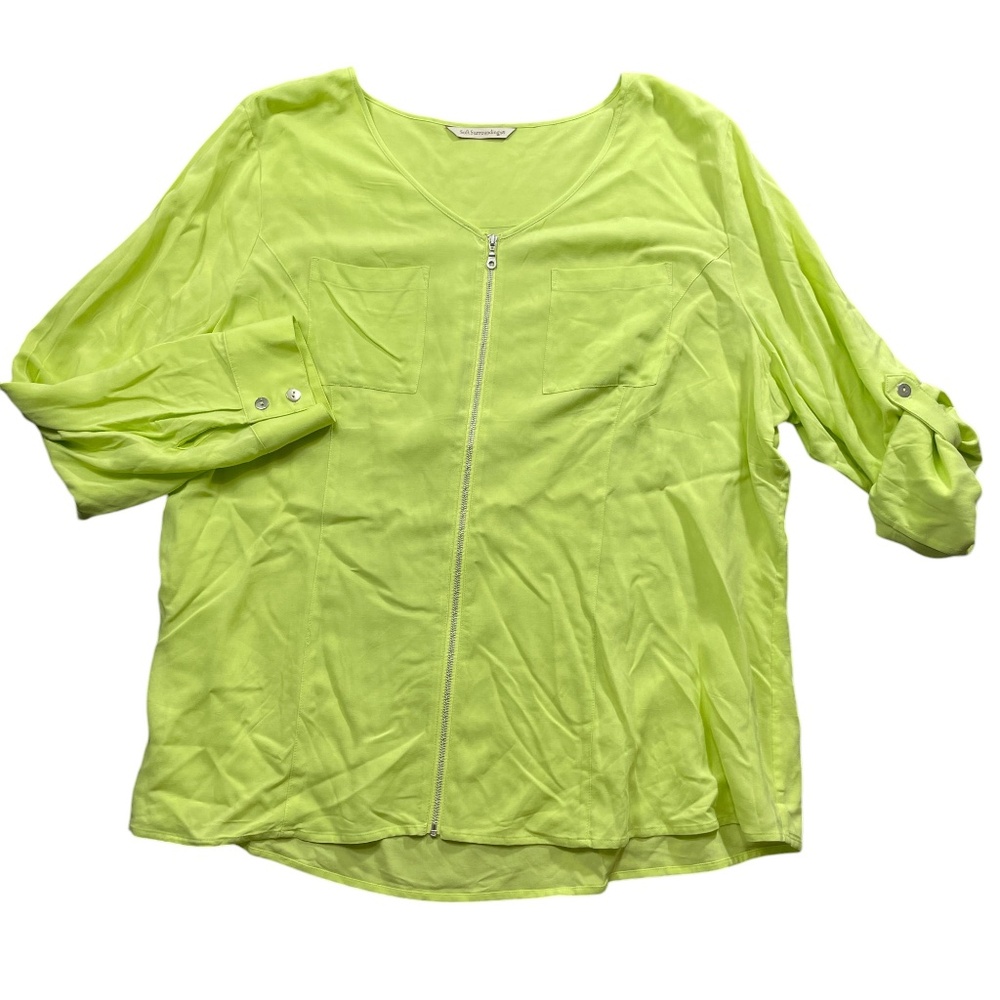 Soft‎ Surroundings Green "XL" (see measurements) Full Zip Roll Tab Sleeves Top
